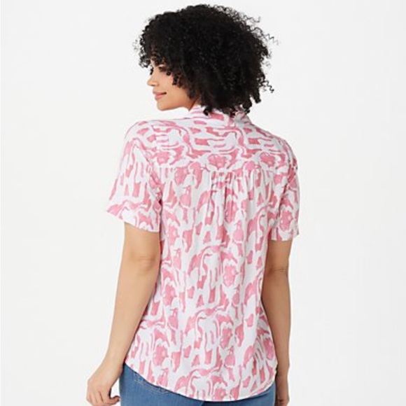 NWT Denim & Co Printed Short-Sleeve Camp Shirt in Bright Navy, Size M - Picture 3 of 8